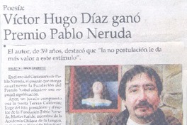 Víctor Hugo Díaz ganó Premio Pablo Neruda