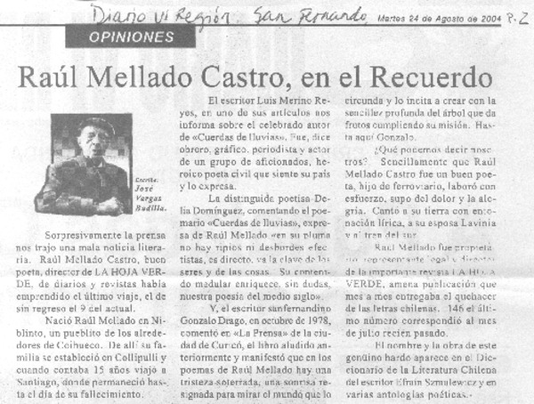 Raúl Mellado Castro, en el recuerdo