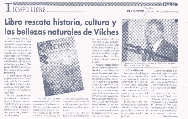 Libro rescata historia, cultura y las belezas naturales de Vilches