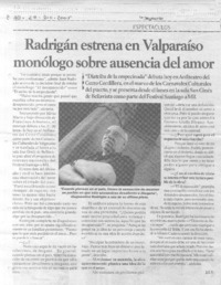 Radrigán estrena en Valparaíso monólogo sobre ausencia del amor