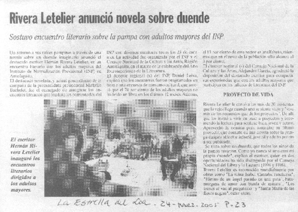 Rivera Letelier anunció novela sobre duende