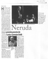 Nerruda premia poesía de Carlos Germán Belli.