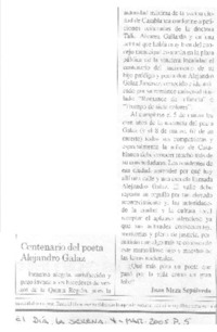 Centenario del poeta Alejandro Galaz