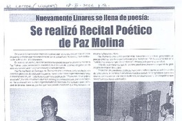 Se realizó recital poético de Paz Molina