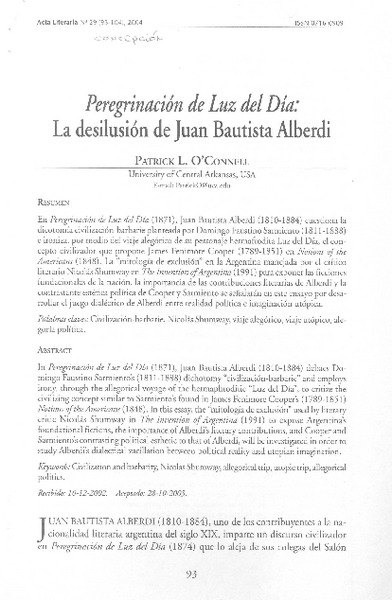 Peregrinación de luz del día: La desilusión de Juan Bautista Alberdi