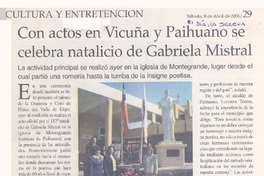 Con actos en Vicuña y Paihuano se celebra natalicio de Gabriela Mistral