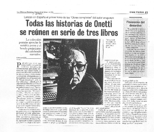 Todas las historia de Onetti se reúen en serie de tres libros