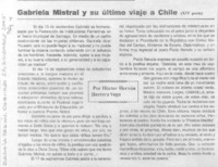 Gabriela Mistral y su último viaje a Chile (XIV parte)