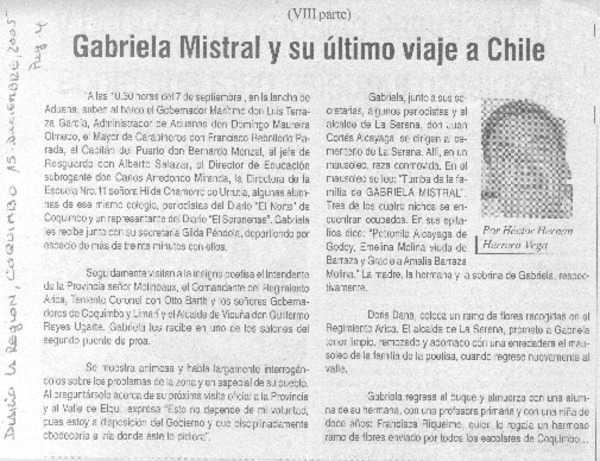 Gabriela Mistral y su último viaje a Chile
