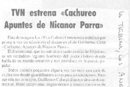 TVN estrena "Cachureo apuntes de Nicanor Parra"