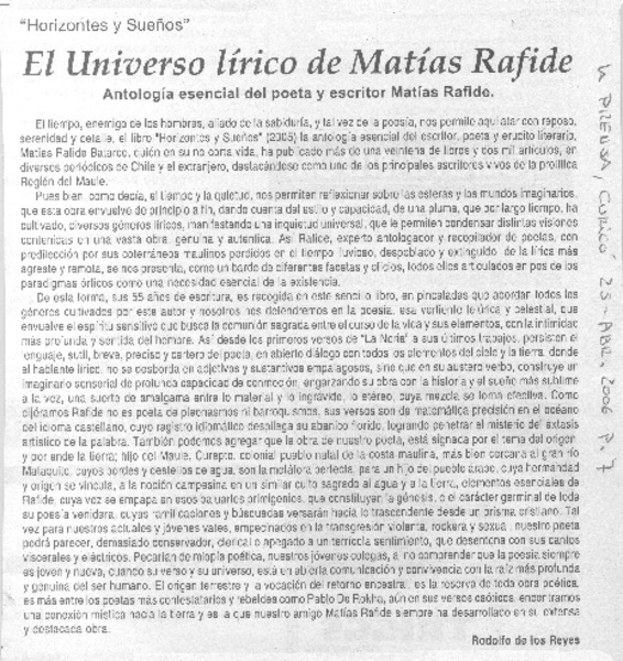 El Universo lírico de Matías Rafide