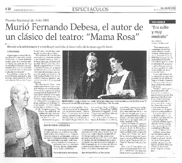 Murió Fernando Debesa, el autor de un clásico del teatro: "Mama Rosa"