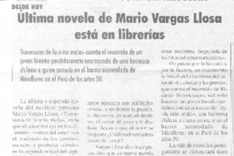 Ultima novela de Mario Vargas Llosa está en librerías