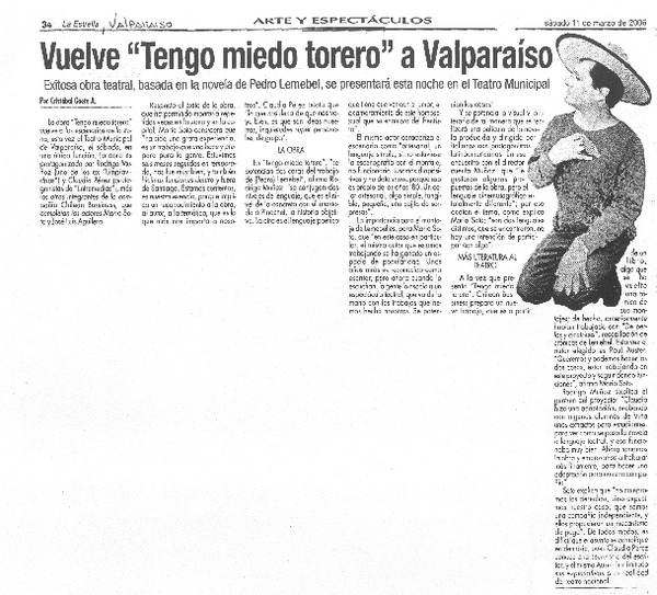Vuelve "Tengo miedo torero" a Valparaíso