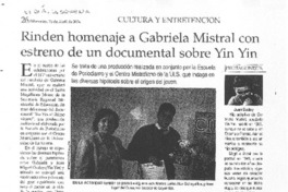 Rinden homenaje a Gabriela Mistral con estreno de un documental sobre Yin Yin