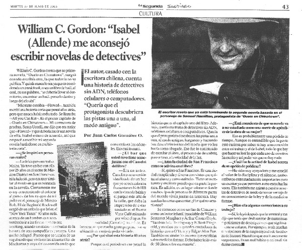 "Isabel (Allende) me aconsejó escribir novelas de detectives" [entrevista]