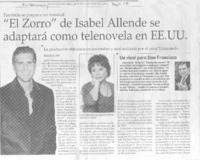 "El Zorro" de Isabel Allende se adaptará como telenovela en EE.UU. [artículo]