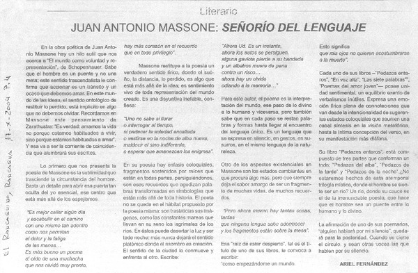Juan Antonio Massone, señorío del lenguaje