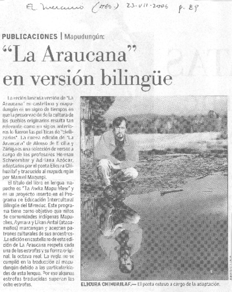 "La Araucana" en versión biligüe