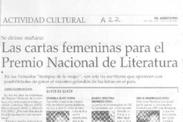 Las cartas femeninas para el Premio Nacional de Literatura