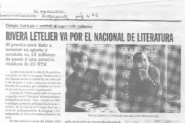 Rivera Letelier va por el Nacional de Literatura