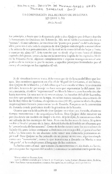 La Composición del retrato de Dulcinea (Quijote I,31)