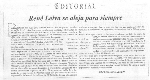 René Leiva se aleja para siempre.