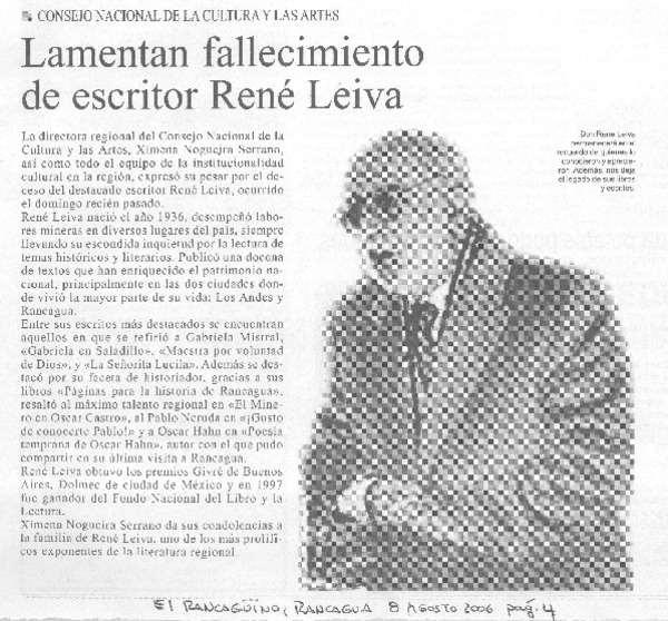 Lamentan fallecimiento de escritor René Leiva.