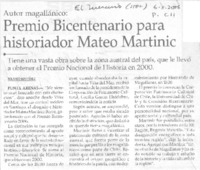 Premio Bicentenario para historiador Mateo Martinic