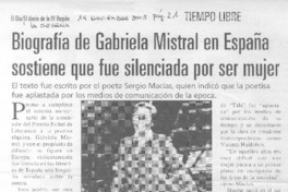 Biografía de Gabriela Mistral en España sostiene que fue silenciada por ser mujer