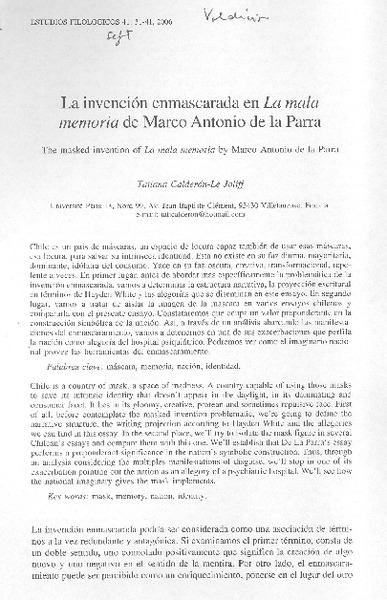 La invención enmascarada en La mala memoria de Marco Antonio de la Parra