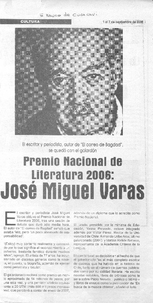 Premio Nacional de Literatura 2006: José Miguel Varas