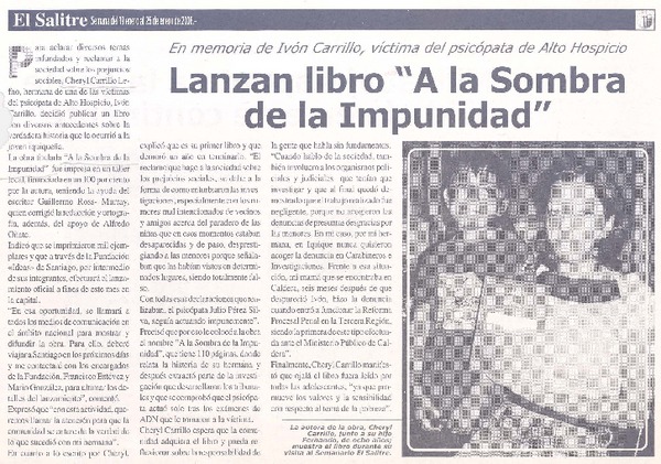 En memoria de Ivón Carrillo, víctima del psicópata de Alto Hospicio lanzan libro "A la sombra de la impunidad"