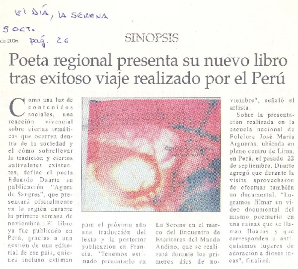 Poeta regional presenta su nuevo libro tras exitoso viaje realizado por el Perú