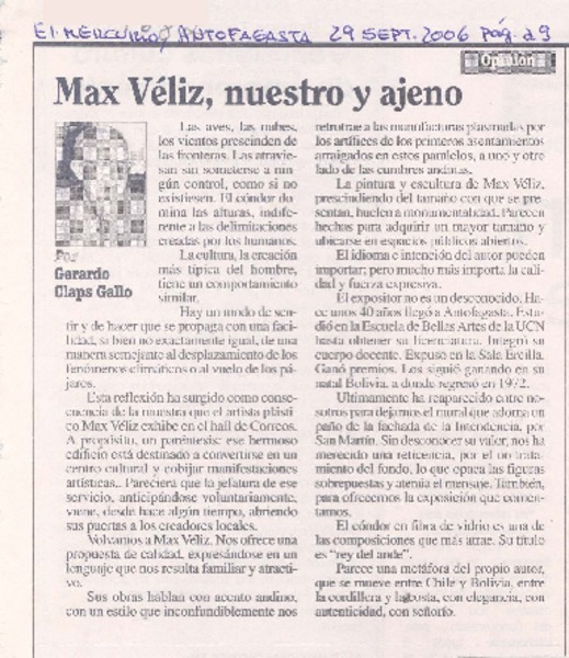 Max Véliz, nuestro y ajeno