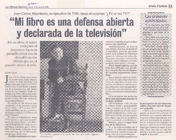 Juan Carlos Altamirano, ex ejecutivo de TVN, lanza el volumen "¿TV or not TV?" : "Mi libro es una defensa abierta y declarada de la televisión"