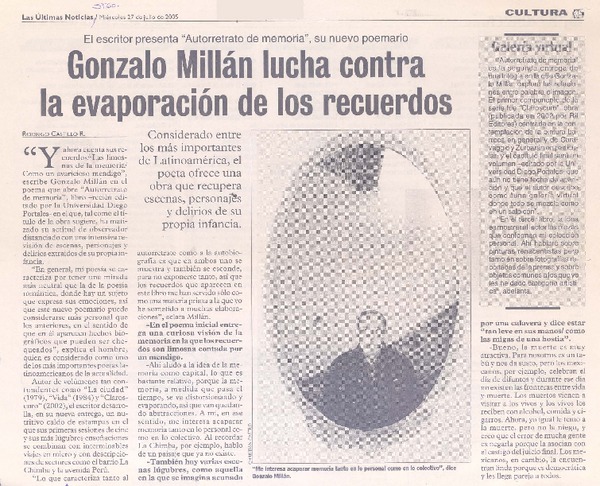 El escritor presenta "Autorretrato de memoria, su nuevo poemario : Gonzalo Millán lucha contra la evaporación de los recuerdos