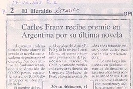 Carlos Franz recibe premio en Argentina por su última novela