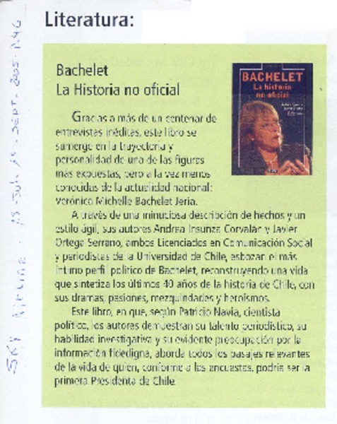 Literatura : Bachelet : la historia no oficial