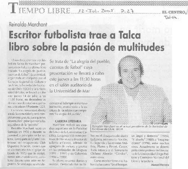 Escritor futbolista trae a Talca libro sobre la pasión de multitudes