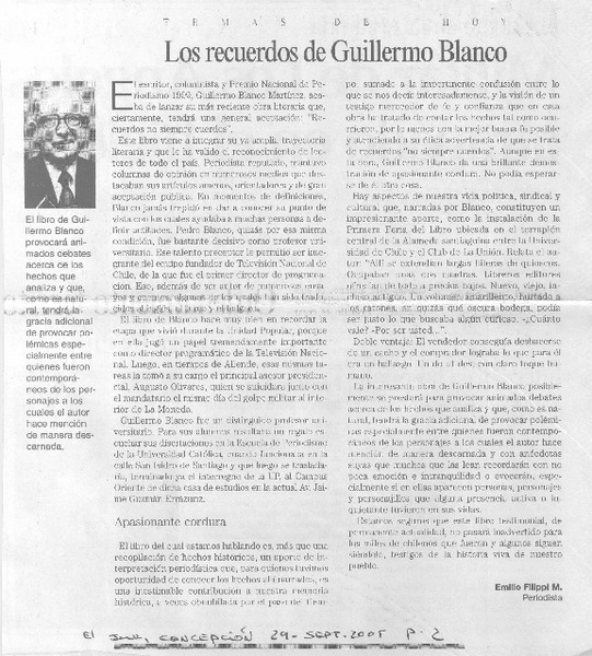 Los recuerdos de Guillermo Blanco