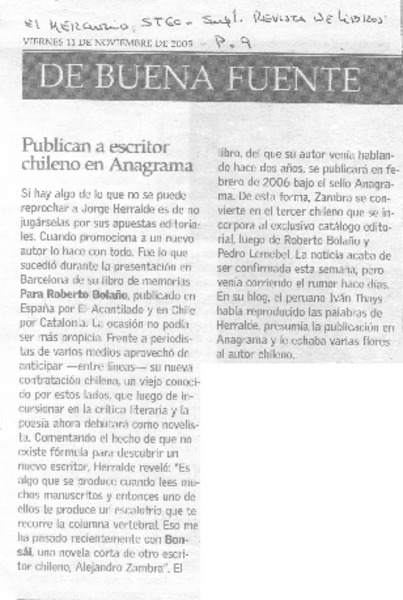 Publican a escritor chileno en Anagrama
