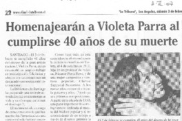 Homenajearán a Violeta Parra al cumplirse 40 años de su muerte