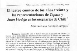 El teatro cómico de los años treinta y las representaciones de Topaze y Juan Verdejo en los escenarios de Chile El teatro cómico de los años treinta y las representaciones de Topaze y Juan Verdejo en los escenarios de Chile