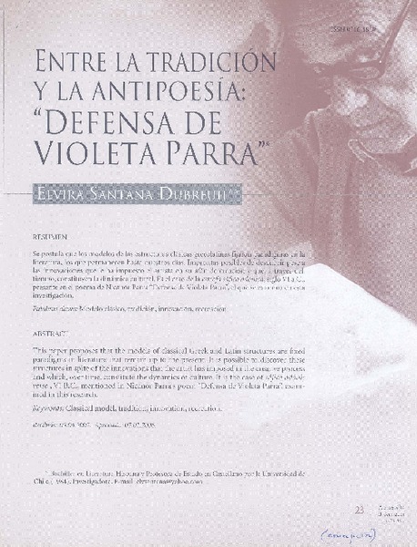 Entre la tradición y al antipoesía: "Defensa de Violeta Parra"