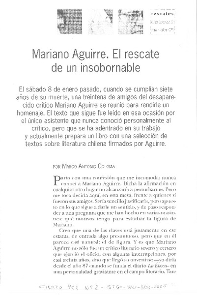 Mariano Aguirre. El rescate de un insobornable