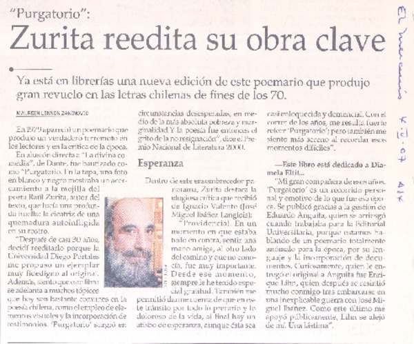 Zurita reedita su obra clave