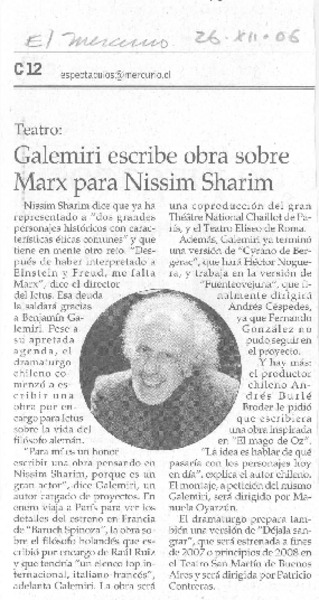 Galemiri escribe obra sobre Marx para Nissim Sharim