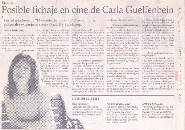 Posible fichaje en cine de Carla Guelfenbein (entrevista)
