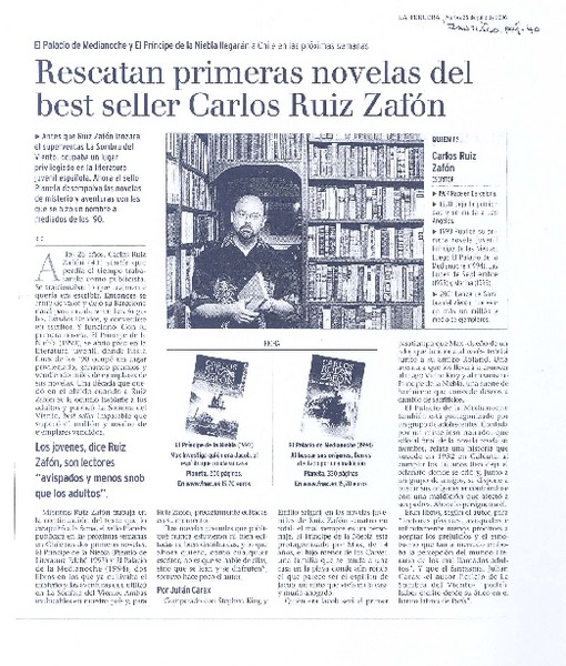 Rescatan primeras novelas del best seller Carlos Ruiz Zafón